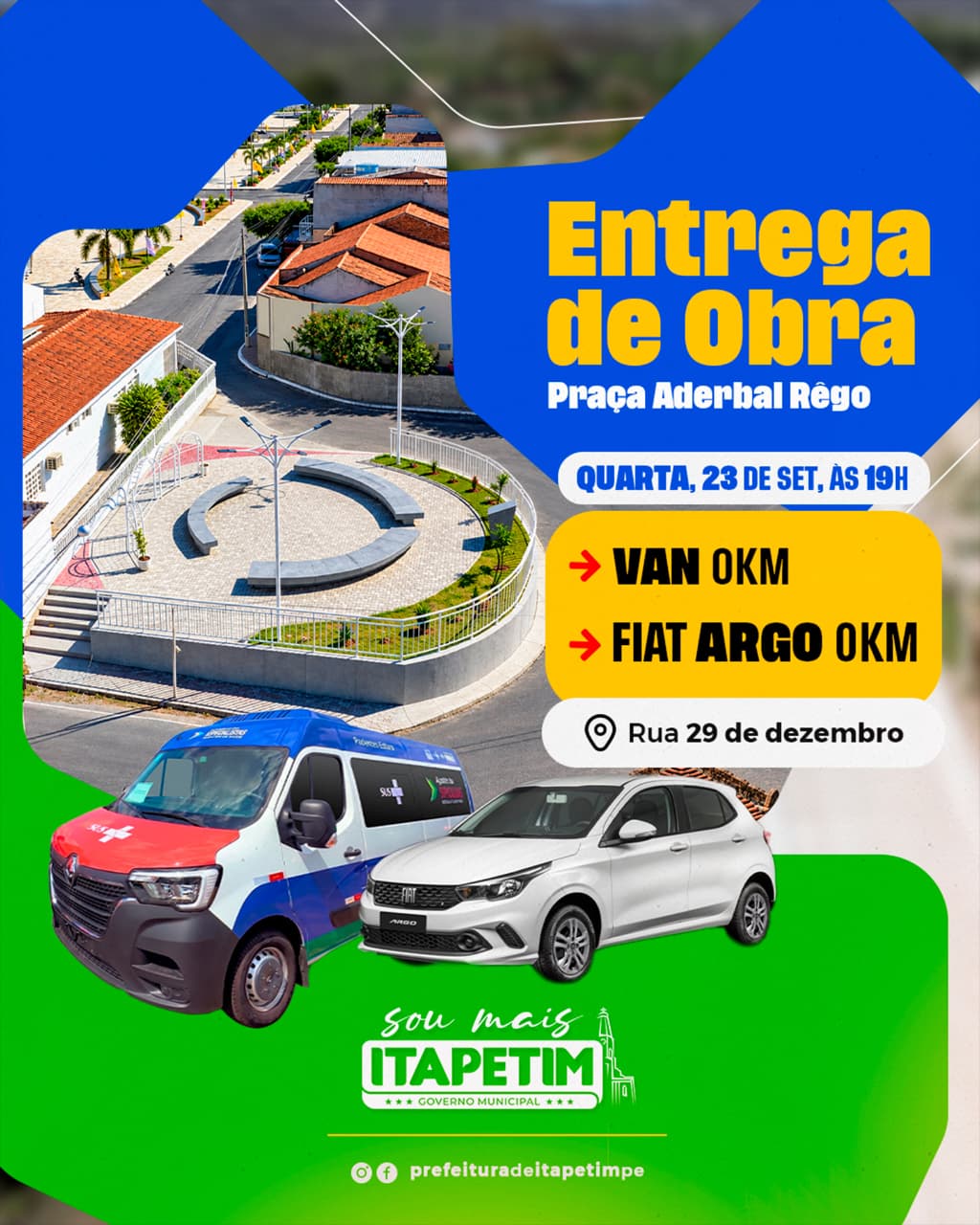 Itapetim inaugura revitalização da Praça Aderbal Rêgo e entrega novos veículos nesta quarta-feira